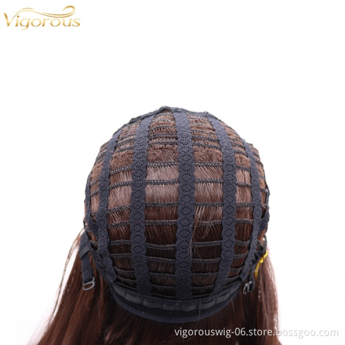 Vigorous brown mono premium high quality straight wave long wholesale black women synthetic hair wigs none lace front